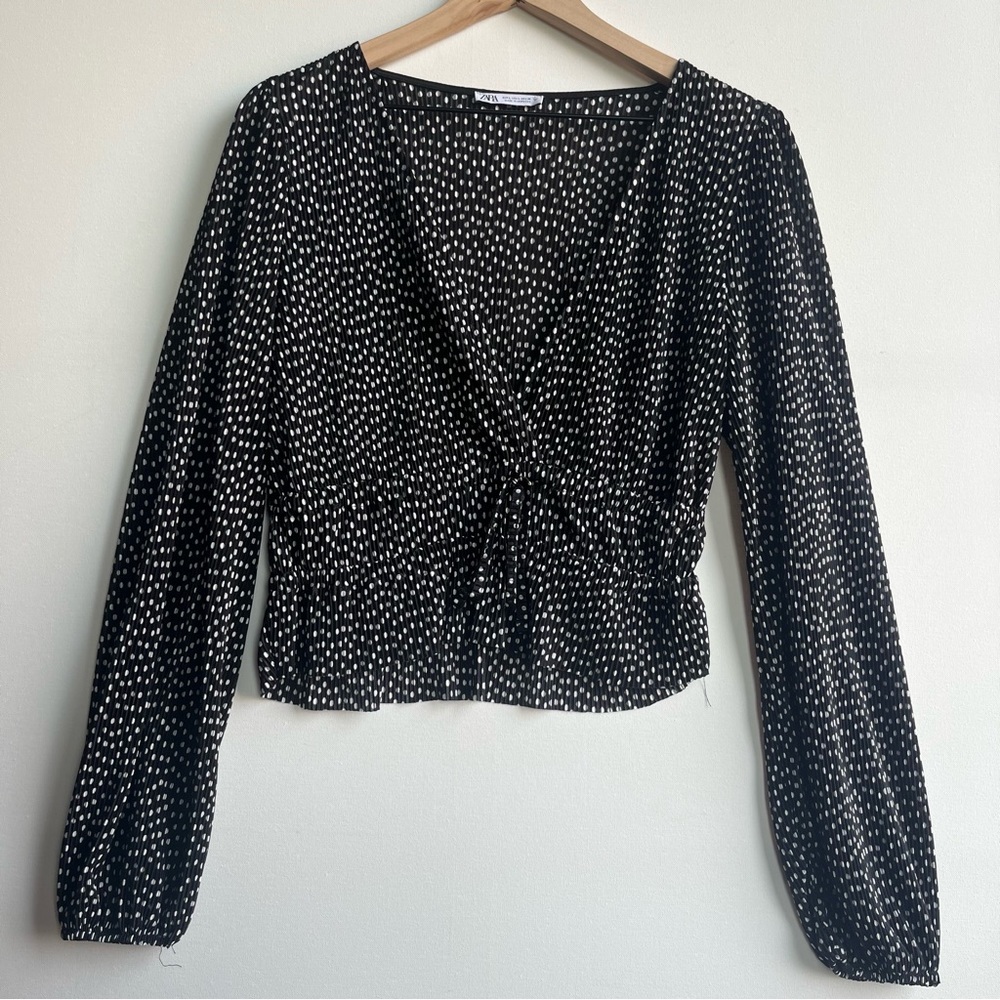Zara Satin Polka Dot Long sleeve Blouse